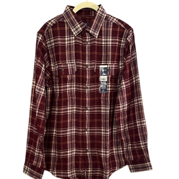 George Men’s Small Burgundy Maroon Cream Plaid Flannel Shirt Button-Up - Picture 1 of 2
